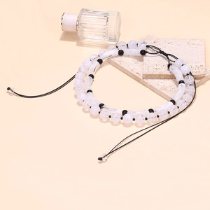 Minimalist double-layered beaded necklace with translucent jelly beads and adjustable cord