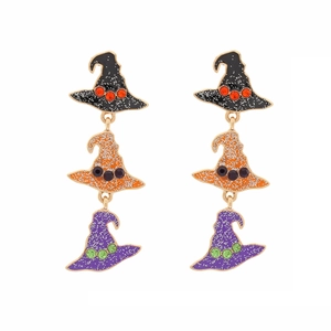 Orecchini a forma di cappello da strega a strati con glitter colorati e strass