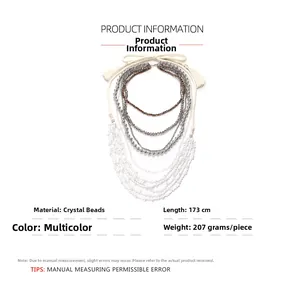 Detail of multi-layer beaded necklace with crystal seed beads and cascading texture