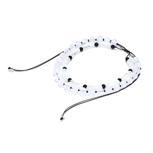 Minimalist double-layered beaded necklace with translucent white beads and black cord