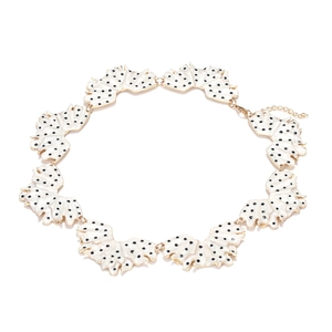 Polka dot enamel leaf necklace with gold edges in a modular handmade design