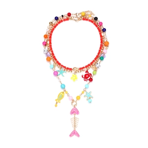 Collier multicouche de perles fait main avec breloques poissons, crabes et étoiles de mer