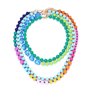 Multi-layer layered beaded necklace with colorful gradient beads and gold lobster clasp