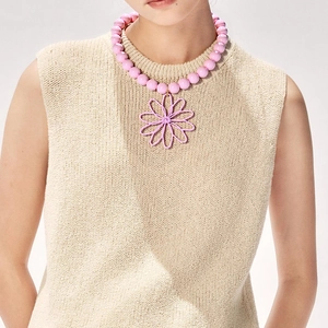 Handmade Beaded Flower Pendant Necklace Resin Acrylic Alloy Retro Vacation Boho Statement Jewelry For Women