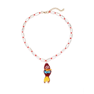 Handmade tropical fish pendant necklace with colorful beads and white shell style elements
