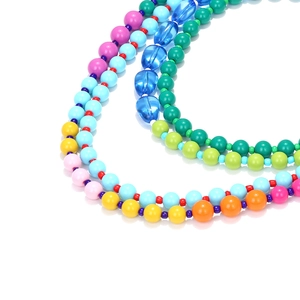 Multilayer rainbow bead necklace with gradient colors and heart charms for vibrant styling