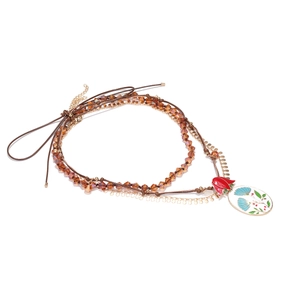 Bohemian multilayer necklace with amber crystal beads and red enamel flower pendant
