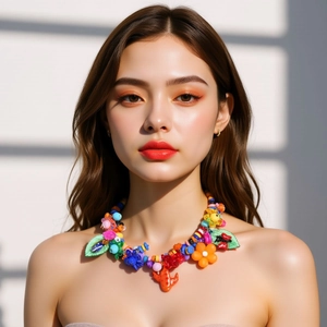 Colorful Beaded Necklace With Acrylic Resin Cactus Flower Insect Pendants Bohemian Y2K Statement Jewelry For Women