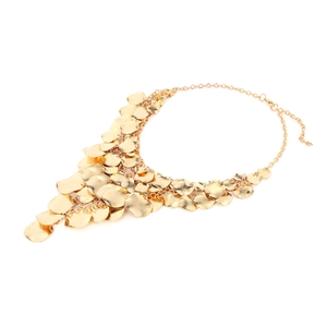 Vintage gold layered waterfall statement necklace with hammered metal disc pendants