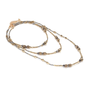 Multilayer bohemian beaded necklace in metallic gold and gunmetal with lobster clasp