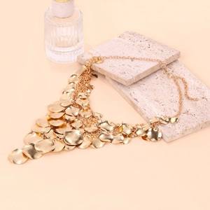 Retro multi-layered waterfall sequin tassel statement necklace in polished gold finish