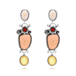 Vintage Bohemian Floral Drop Earrings Alloy Enamel Layered Ethnic Style Jewelry For Women With Stainless Steel Earring Post