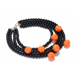 Gothic multilayer beaded Halloween necklace with orange pumpkin charms and black beads