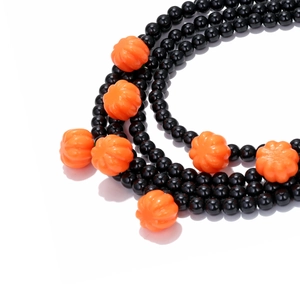 Gothic beaded multilayer necklace with orange pumpkin charms for Halloween style