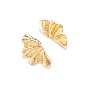 Vintage golden leaf earrings with irregular hammered texture on a clean white background