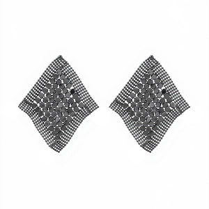 Orecchini geometrici a rombo con paillettes nere e nappe in rete metallica alla moda