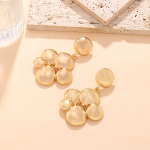 Vintage layered gold round pendant earrings with matte brushed finish in luxury style