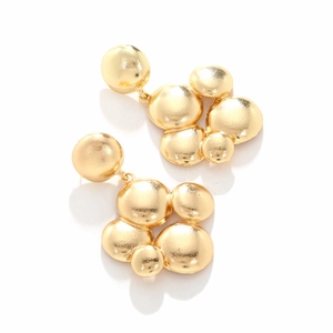 Golden layered spherical cluster tassel earrings with polished metallic mirror finish
