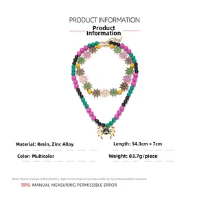 Collier d'Halloween multicouche avec pendentifs toile d'araignée et perles en résine