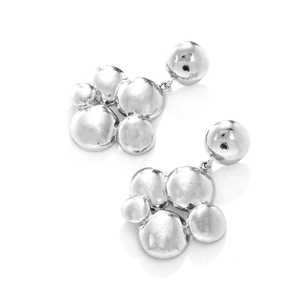 Retro layered silver bubble pendant earrings with high-polish metallic fluid drop design