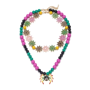Ensemble de colliers d'Halloween multicouches avec perles colorées et araignées