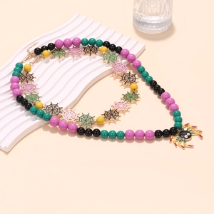 Collier de perles Halloween fait main avec pendentifs citrouille et araignée