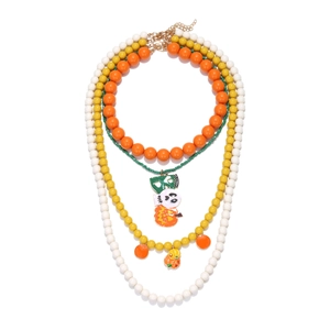 Three-layer Halloween beaded necklace with gradient beads and enamel pumpkin BOO pendant