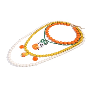 Halloween multilayer beaded necklace with pumpkin and ghost charms in festive colors