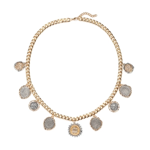 Collier Pendentif Pièce Vintage Alliage Zinc Strass Géométrique Multi Pendentifs Grosse Chaîne Bijoux Boho Pour Femmes
