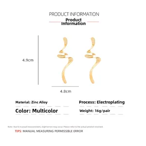 Detailed size specifications for vintage gold lightning drop earrings in zinc alloy