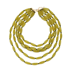 Vintage Bohemian Multi Layer Resin Bead Necklace For Women Olive Green Waterfall Statement Jewelry With Alloy Clasp