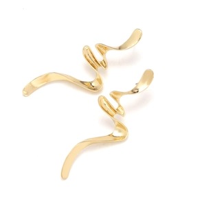 Minimalist vintage gold lightning bolt wave earrings with polished alloy finish on white