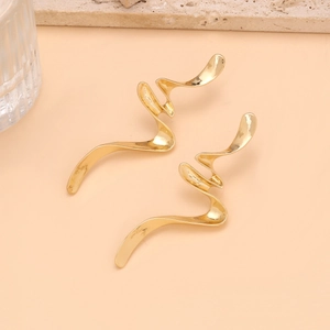 Vintage style gold lightning bolt wave earrings with abstract spiral design for women
