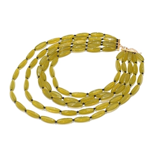 Multilayer olive green beaded waterfall necklace with five-strand layered design