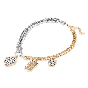 Two-tone chunky chain necklace with geometric coin pendants and adjustable clasp
