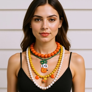 Halloween Multilayer Beaded Necklace With Resin Beads Zinc Alloy Pumpkin Skull Ghost Pendants BOO Party Jewelry Gift
