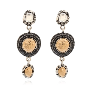 Vintage palace style long geometric earrings with rhinestones and hammered gold finish