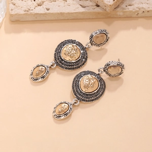 Vintage palace style long earrings with geometric crystal studs and relief portraits