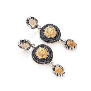Vintage palace style long drop earrings with crystals and champagne resin accents