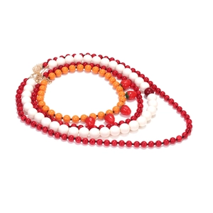 Bohemian multilayered beaded necklace set with orange beads and strawberry pendant