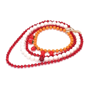 Multilayer beaded necklace with orange pumpkin and red strawberry pendants for Halloween