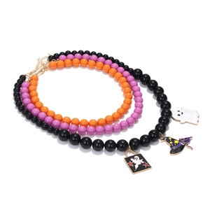 Halloween beaded necklace set with black orange purple pearls and ghost wizard hat charms