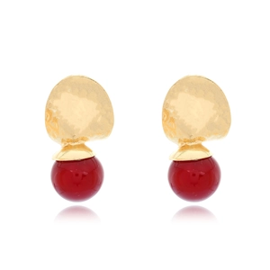 Retro Hammered Alloy Geometric Drop Earrings With Resin Bead And Stainless Steel Earring Post For Women