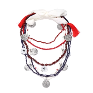 Bohemian Multi Layer Beaded Necklace Waterfall Style Tassels Zinc Alloy Evil Eye Charms Ribbon Bow Ethnic Jewelry For Women