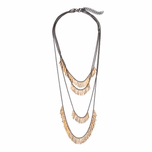 Collier Cascade Multicouche Vintage Bohème Alliage Zinc Chaîne Billes Gunmetal Pendentif Frange Or Bijoux Femmes