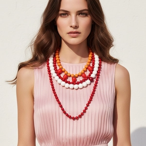 Bohemian Beaded Multi-Layer Necklace With Resin Strawberry Pendants Colorful Alloy Chain Halloween Jewelry For Women