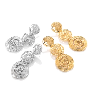 Retro hollow tiered spiral drop earrings in gold and silver metallic finishes