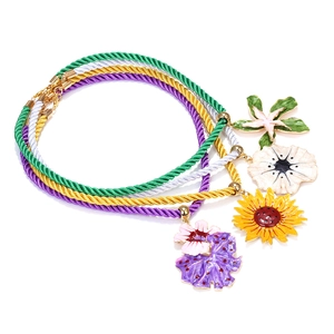 Chic multi-layered rope necklaces with colorful enamel sunflower and floral pendants