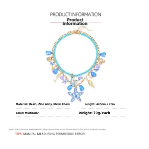 Detail of beaded multilayer ocean necklace showing starfish charms and 47.5cm plus 7cm chain
