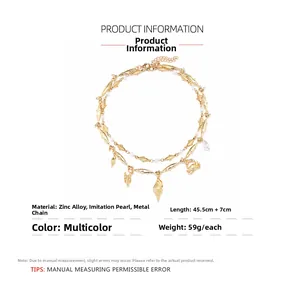 Detail specifications of multi-layer ocean necklace with fish, crab and pearl charms